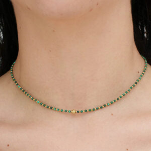 collana corta multi palline acciaio e malachite