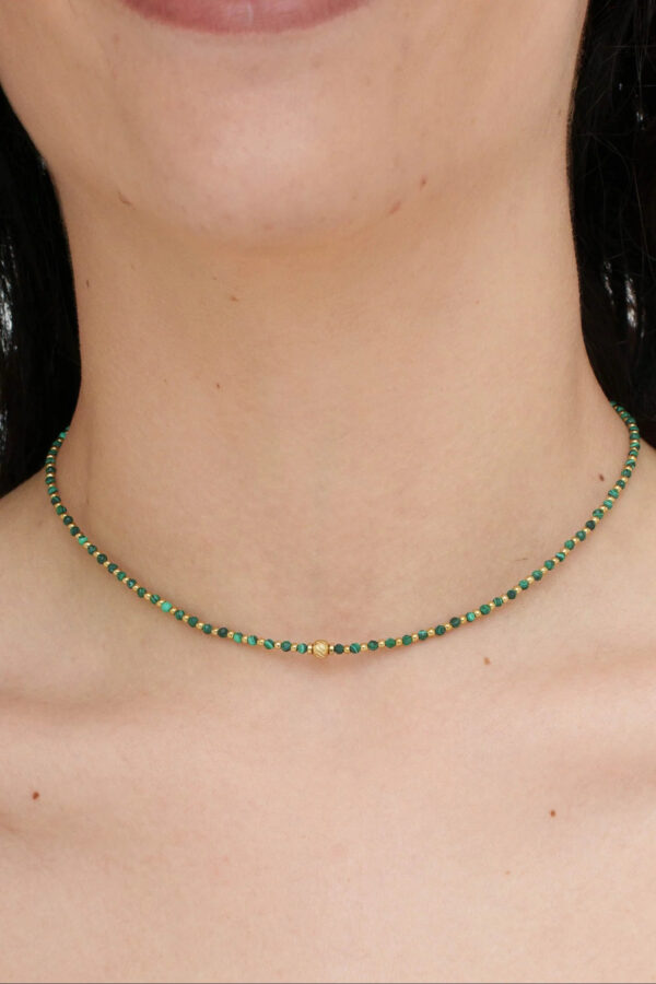 COLLANA CORTA MULTI PALLINE ACCIAIO E MALACHITE