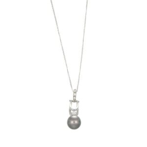 Collana oro bianco con perla grigia e diamanti armonie