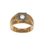 Anello due ori lavorato con zircone bianco