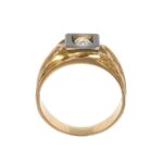 Anello due ori lavorato con zircone bianco