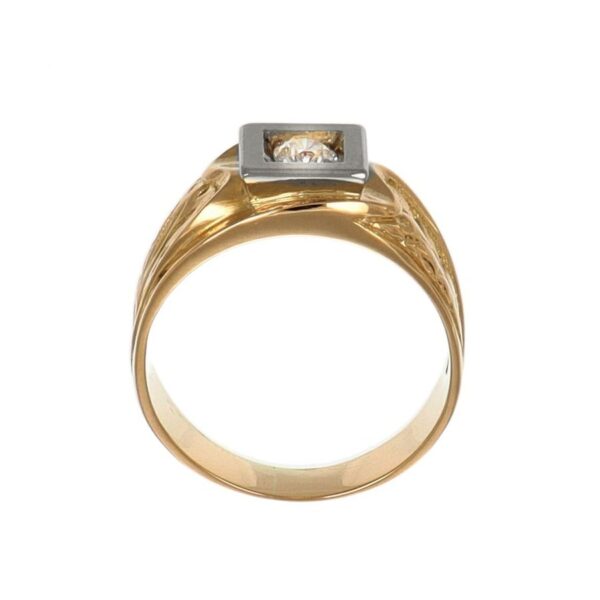 Anello due ori lavorato con zircone bianco