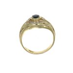 Anello oro giallo con zirconi blu e bianchi