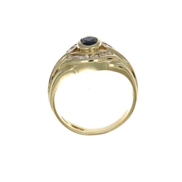 Anello oro giallo con zirconi blu e bianchi