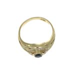 Anello oro giallo con zirconi blu e bianchi