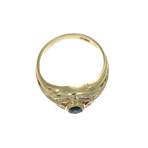 Anello oro giallo con zirconi blu e bianchi