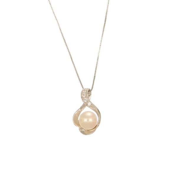 Collana oro bianco con ciondolo perla e zircone