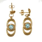 Orecchini oro giallo con zircone celeste pendenti