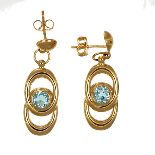 Orecchini oro giallo con zircone celeste pendenti