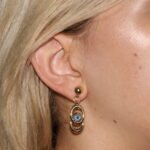Orecchini oro giallo con zircone celeste pendenti