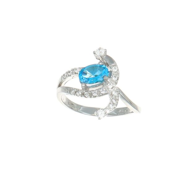 Anello oro bianco con zirconi bianchi e azzurro