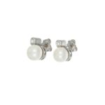 Orecchini oro bianco con diamanti e perla