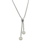 Collana oro bianco con perle pendenti e zirconi bianco centrale