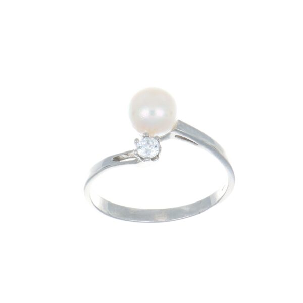 Anello oro bianco con perla e zircone