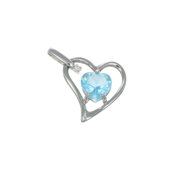Ciondolo oro bianco cuore con diamante e acquamarina
