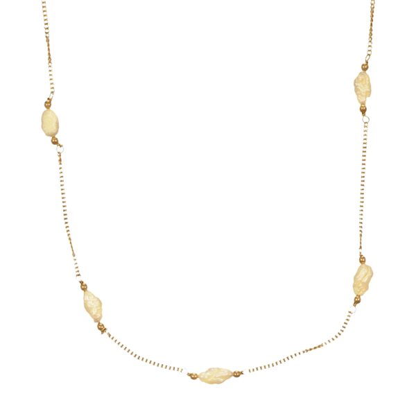 Collana oro giallo con perle di fiume con collana catena