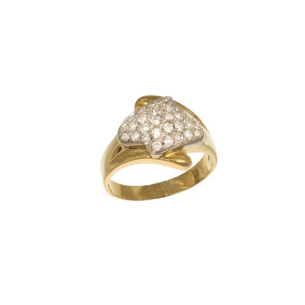 Anello due ori pavee con zirconi bianchi