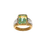 Anello due ori con zircone celeste e zirconi bianchi
