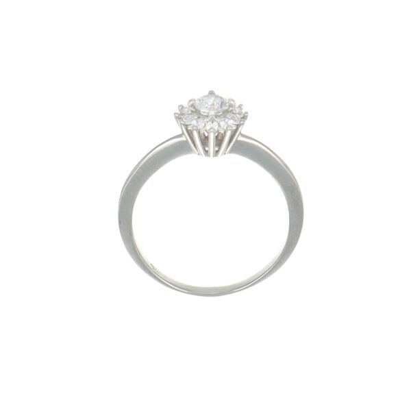 Anello oro bianco con fiore con zircone bianco