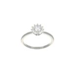 Anello oro bianco con fiore con zircone bianco