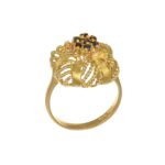Anello oro giallo lucido satinato con zircone blu centrale