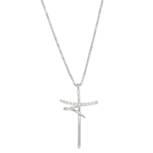 Collana oro bianco con ciondolo croce con zirconi