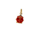 Ciondolo oro giallo coccinella smaltata rossa