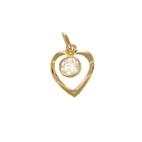 Ciondolo oro giallo cuore con zircone bianco
