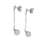 Orecchini oro bianco pendenti con perla e diamante