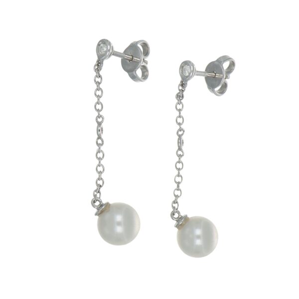 Orecchini oro bianco pendenti con perla e diamante