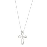 Collana oro bianco con ciondolo croce con zirconi bianchi
