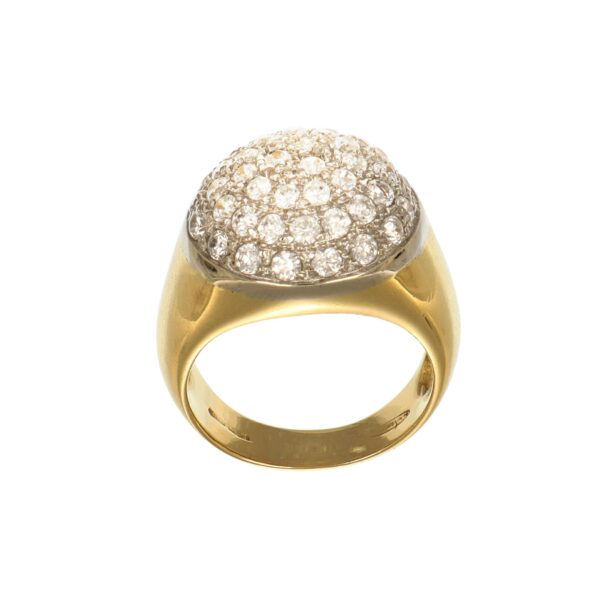 Anello due ori mezza sfera pavee di zirconi