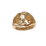 Anello due ori con zirconi bianchi lavorato modello vintage