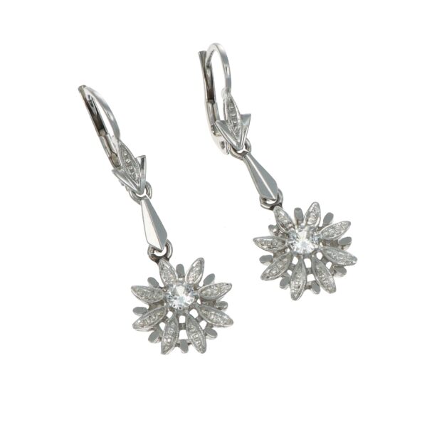 Orecchini oro bianco pendenti con zirconi modello vintage