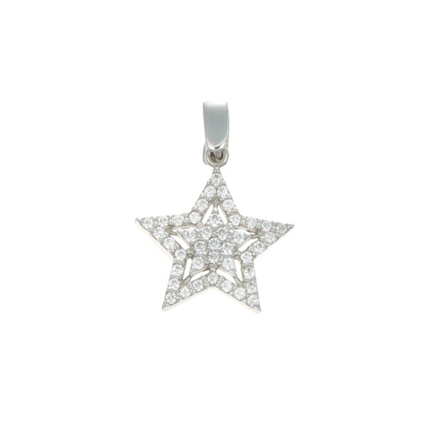 Ciondolo oro bianco stella con zirconi bianchi