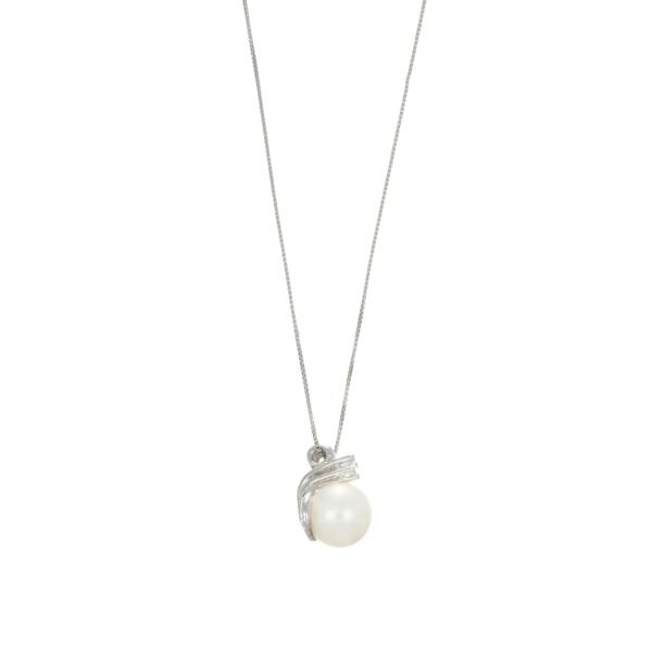 Collana oro bianco con perla e zircone