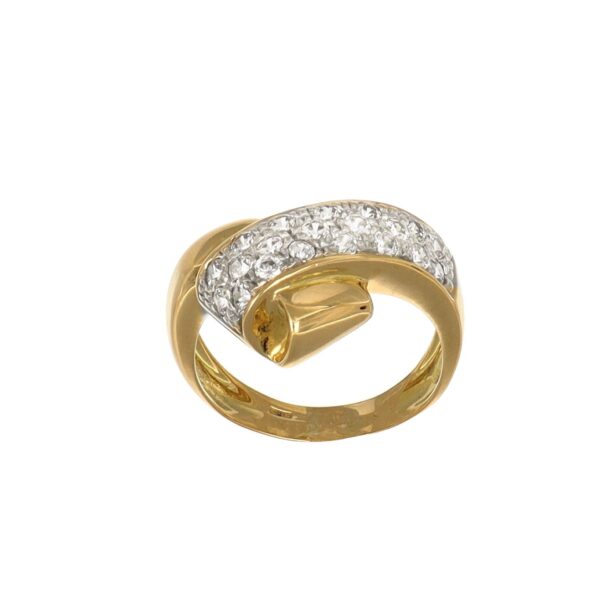 Anello oro giallo incrociato con zirconi