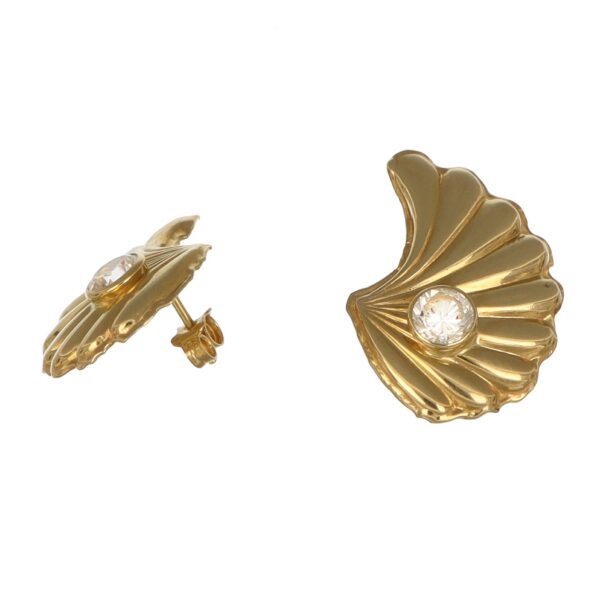 Orecchini oro giallo a ventaglio con zircone
