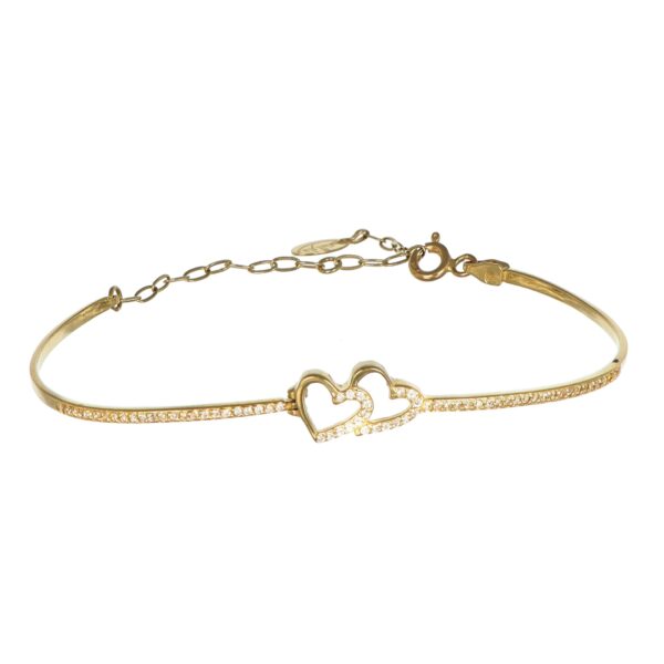 Bracciale oro giallo rigido con cuore centrale e zirconi bianchi