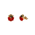 Orecchini oro giallo coccinella smaltata rossa