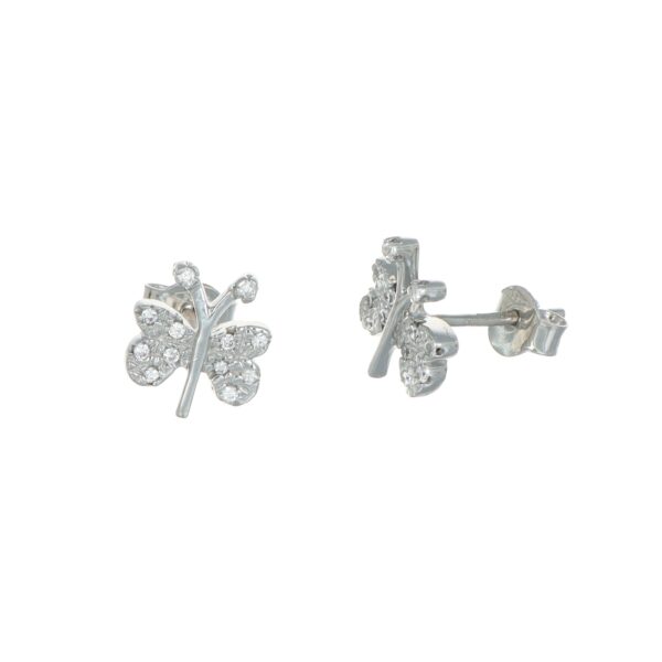 Orecchini oro bianco farfalla con zircone bianco