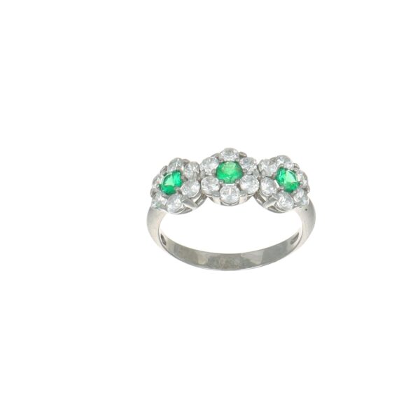 Anello oro bianco tre fiori con zirconi