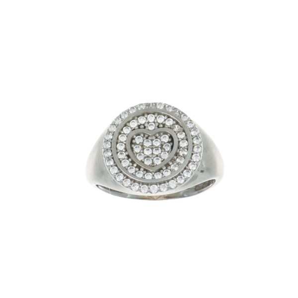 Anello oro bianco con cuori e zirconi bianchi  chevalier