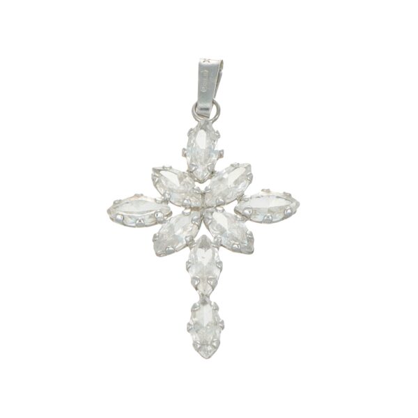 Ciondolo oro bianco croce con zirconi taglio marquise