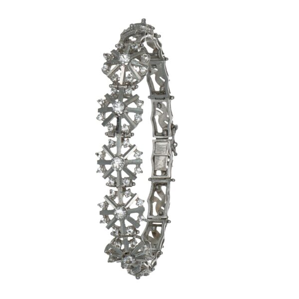 Bracciale oro bianco semirigido con zirconi modello vintage