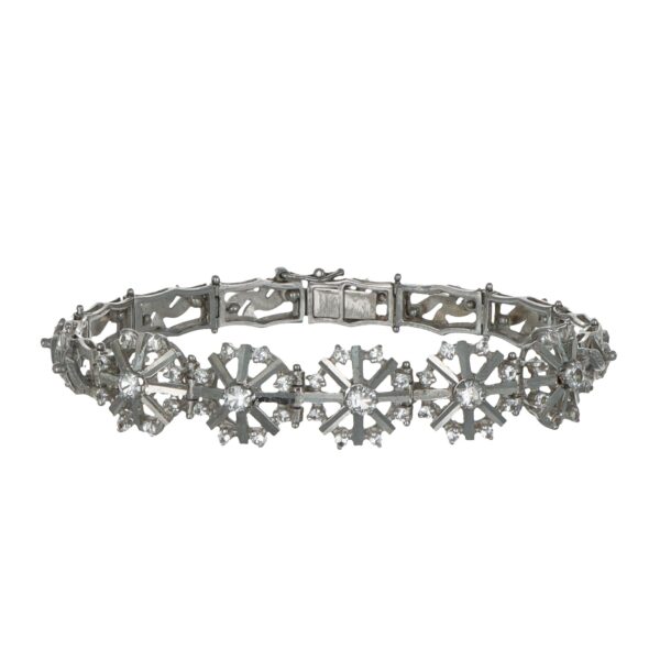 Bracciale oro bianco semirigido con zirconi modello vintage