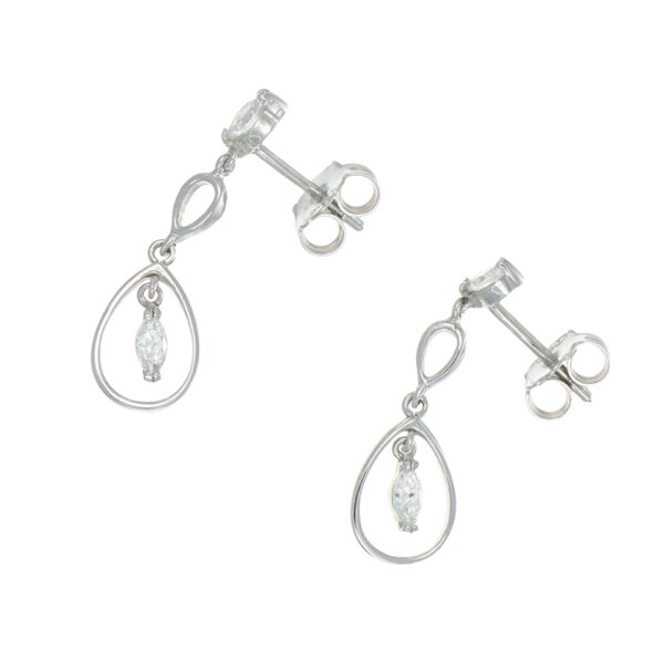 Orecchini oro bianco pendenti con zirconi bianchi taglio marquise