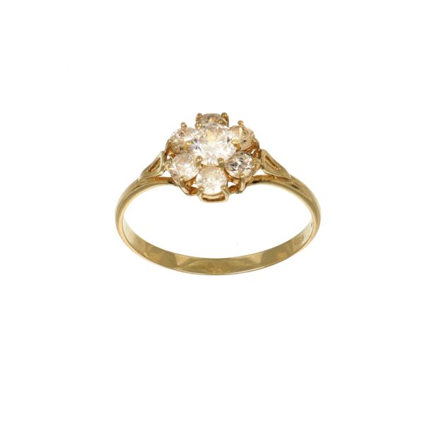 Anello oro giallo fiore con zirconi bianchi