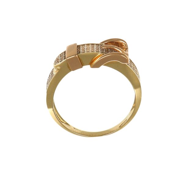 Anello due ori cinta con zirconi bianchi