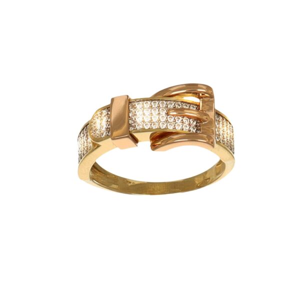 Anello due ori cinta con zirconi bianchi